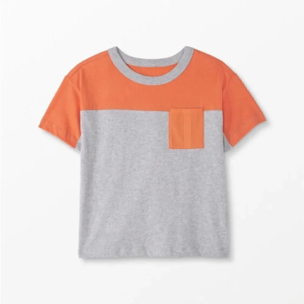 Hanna Andersson | Colorblock Pocket Tee In Cotton JerseyOrange Zest/Heather Grey